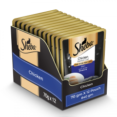 .Sheba Rich Premium Adult (+1 Year) Fine Wet Cat Food, Chicken Loaf- Pack of 12 (70g x 12)