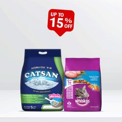 Whiskas & Catsan Combo Pack - Ocean Fish Dry Cat Food , 3 kg and Clumping Cat Litter, 5 l