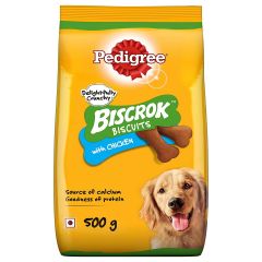 .Pedigree Biscrok Biscuits Dog Treats (Above 4 Months), Chicken Flavor, 500g Pack