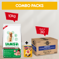 IAMS Proactive Health for Adult (1.5+ Years) Golden Retriever Premium Dry Dog Food, 10 Kg  Pedigree Combo Offer