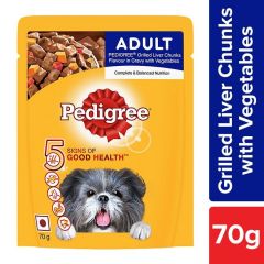 .Pedigree Adult Wet Dog Food, Grilled Liver Chunks Flavour in Gravy with Vegetables, 70g Pouch 