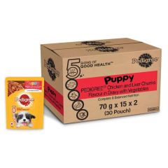 Pedigree Puppy Wet Dog Food, Chicken And Liver Chunks Flavour in Gravy with Vegetables, 30 Pouches ( 30 X 70 g )