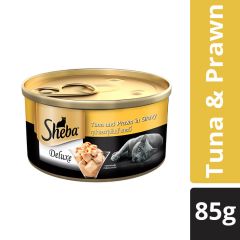 Sheba Premium Wet Cat Food Food, Tuna Fillet & Whole Prawns in Gravy, 85g Can 